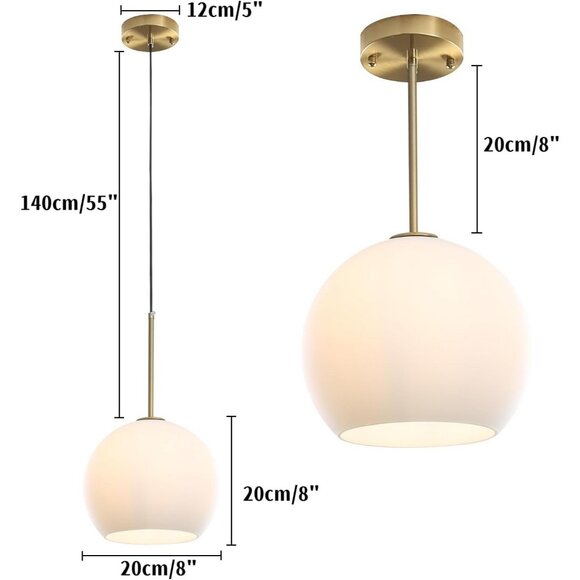 NEW Modern Globe Pendant Light Fixture Mid-Century Glass Ceiling Gold White - Picture 2 of 7